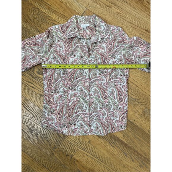 Charter Club Shirt Womens 12 Button Up Collared Long Sleeved Paisley Pink Green - Picture 12 of 13